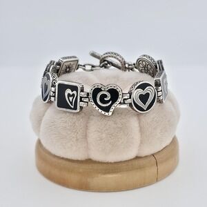 BRIGHTON 'Midnight Sun' Bracelet Reversible Black Enamel Silver Plate 6.75"